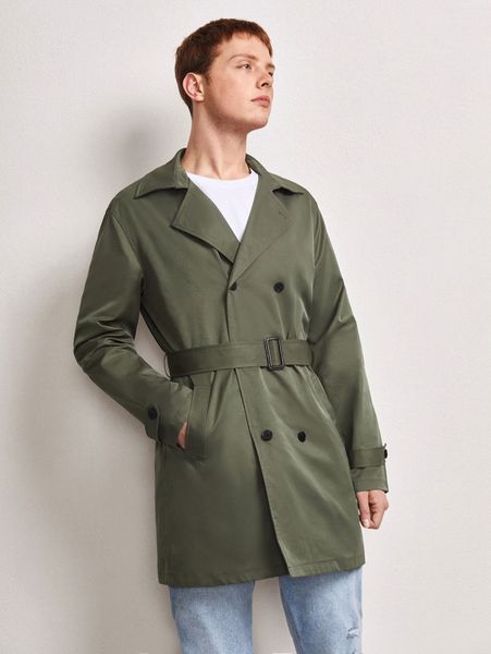 

men double breasted drop shoulder trench coat without tee z3wg#, Black;brown