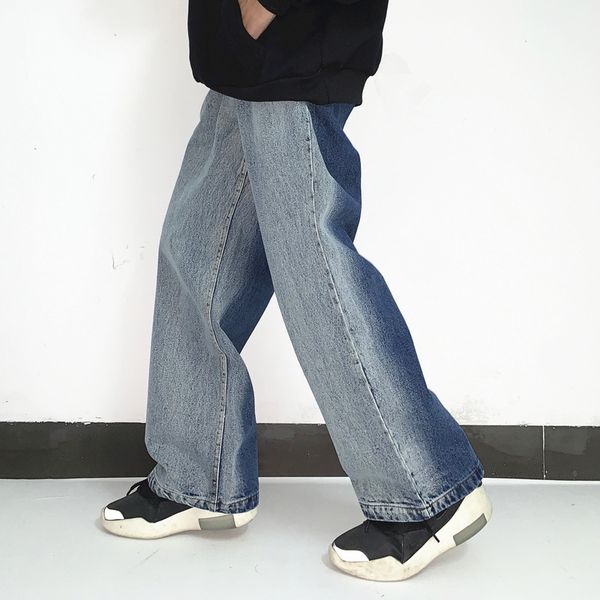 

high street washed color jeans pants men and women oversize retro casual denim trousers hip hop loose track pants, Black