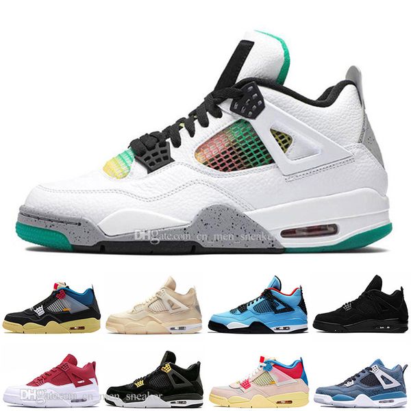 

4s guava ice noir bred sail black cat men basketball shoes 4 loyal blue court purple rasta cements royalty mens women sports sneakers, White;red