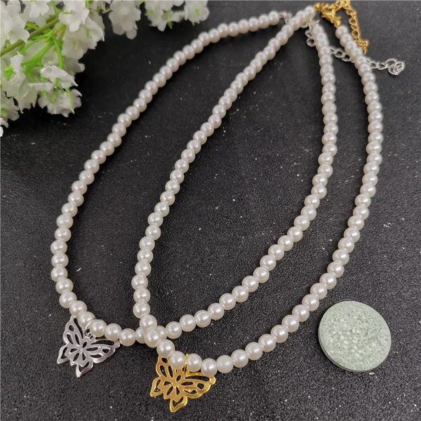 

bohemian cute hollow butterfly choker necklaces for women fashion imitation pearl pendant necklace women wedding party jewelry, Golden;silver