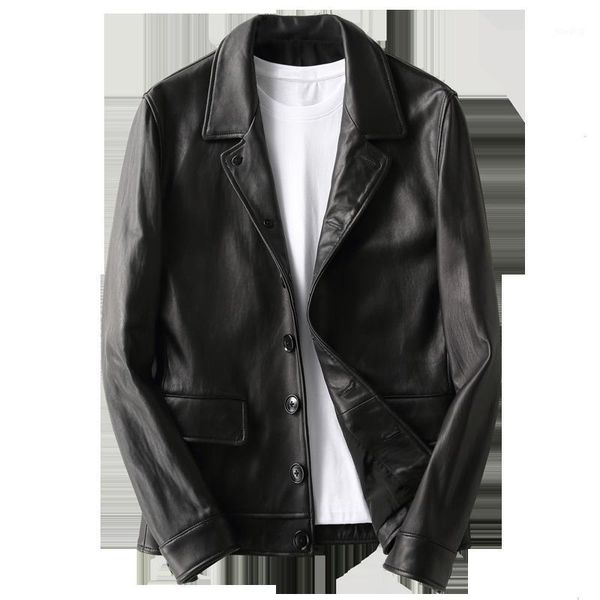 

2020 spring autumn genuine leather jacket men sheepskin coat blazer leather jackets chaqueta cuero hombre kfs19m018 kj21671, Black