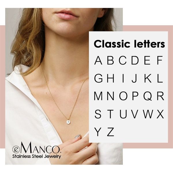

e-manco custom personalized letter necklace women minimalist small pendant necklace 316l stainless steel necklace y200323, Silver
