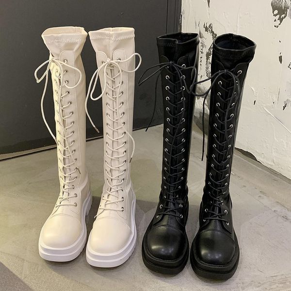 

winter 2020 new designer women lace to western cowboy long platform beige thigh high gladiator boots p363, Black