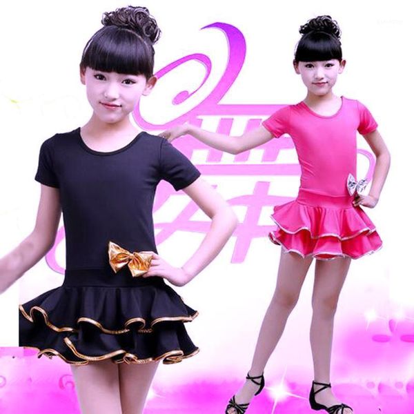 

kids ballroom dance wear bow salsa tango rumba samba costume child children professional latin dance dress for girls flamengo1, Black;red