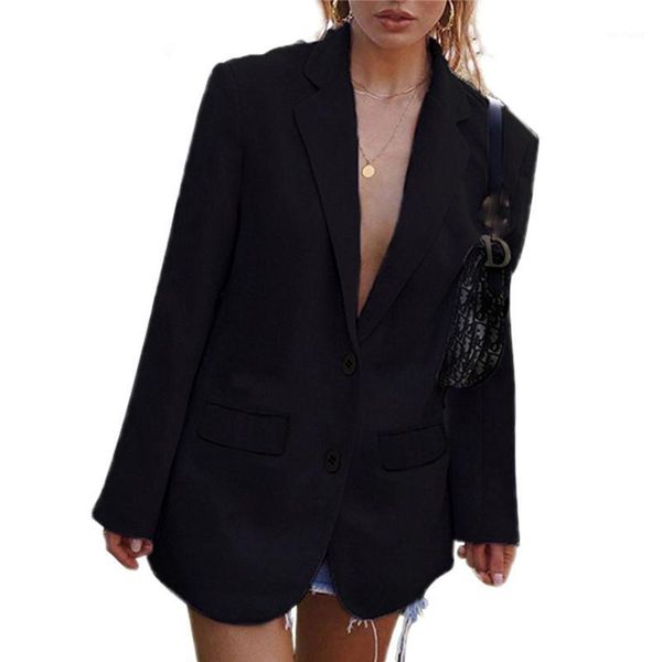 

trendy women clothes ladies long sleeve slim fit solid blazer button turn-down collar pocket polyester outwear one pieces1, White;black
