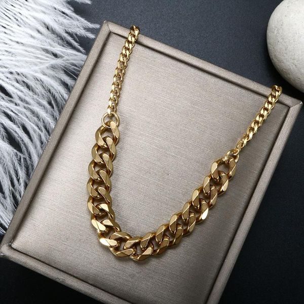 

chains vintage mens cuban link chain necklace stainless steel female male punk thick and thin choker fashion gold color jewelry gifts, Silver