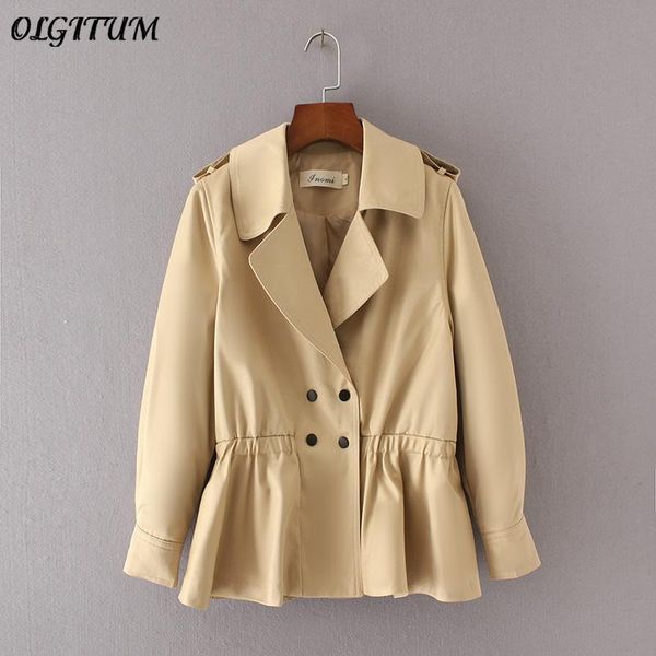 

women's trench coats 2021 women windbreaker coat casual elastic waistband slim thin fashion lapel short, Tan;black