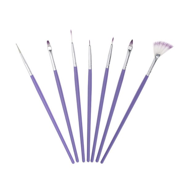7 pezzi viola nail art design set di pennelli penna per unghie acrilica per la pittura che punteggia gradiente di colore pennelli in nylon a forma di ventaglio strumenti per unghie fai da te