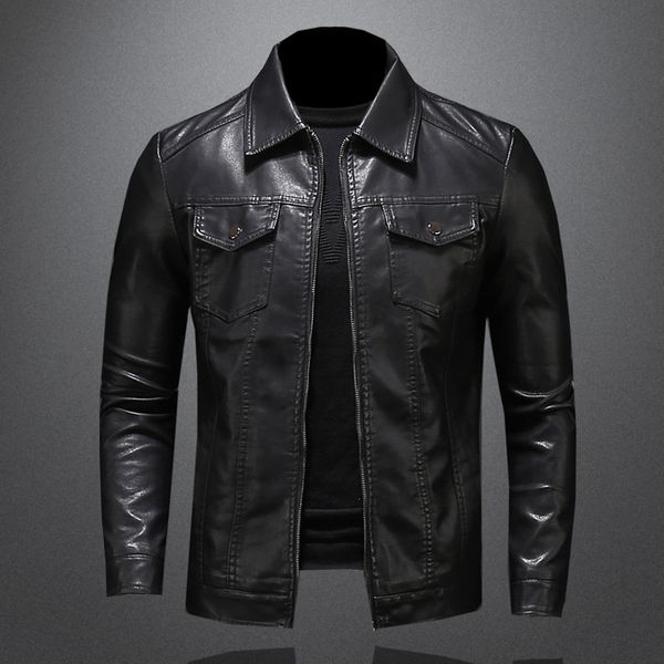 

autumn and winter 2020 new fashion casual solid color korean slim fit lapel pu leather men's jacket, Black;brown