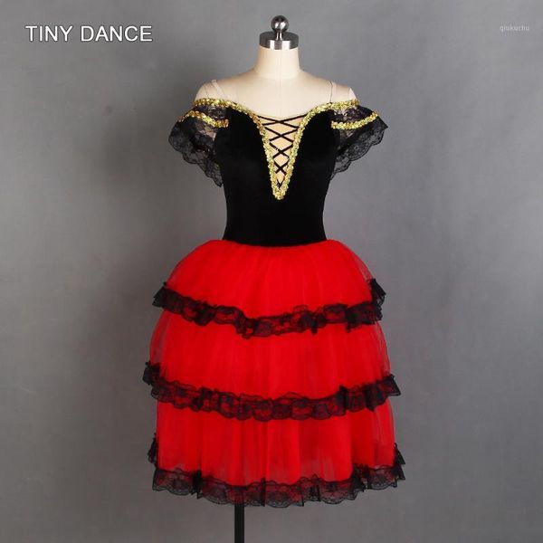

off-the-shoulder red spanish dress for girls long romantic ballet tutus performance tutu costumes ballerina dresses1, Black;red