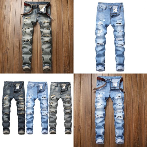 

1h60e mens skinny jeans pants man jeans brand stretch denim ripped distressed fashion freyed slim hole men jeans slim fit fit elastic, Black