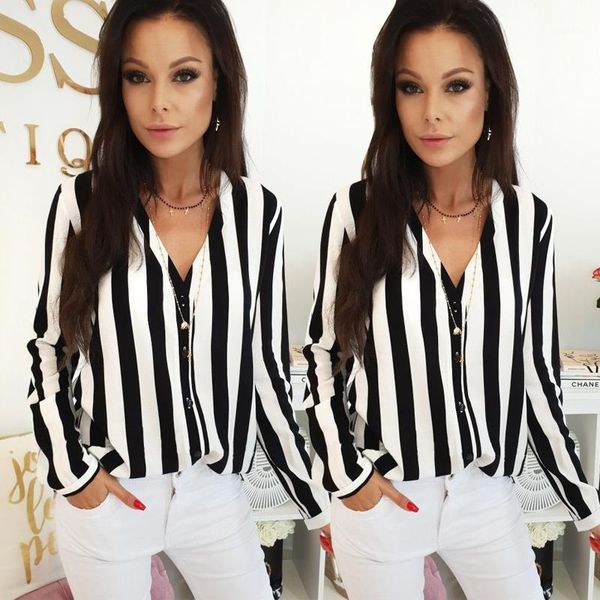 

2018 women shirt casual blusas femininas striped long sleeve elegant ladies formal office blouse plus size shirt clothing1, White
