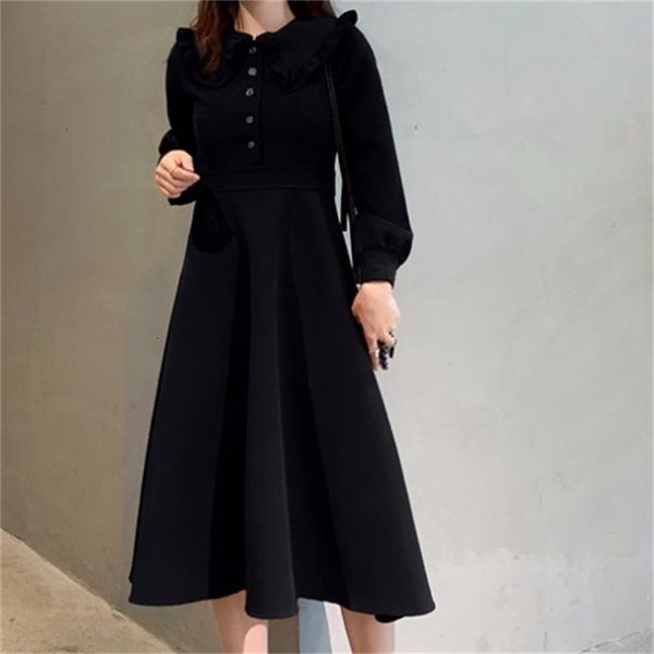 

2021 new fall and female winter new retro dress big western style aging doll long sleeve collar h00223, Black;gray