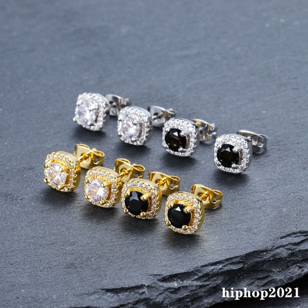 

mens hip hop stud earrings jewelry fashion round gold silver black diamond earrings, Golden;silver