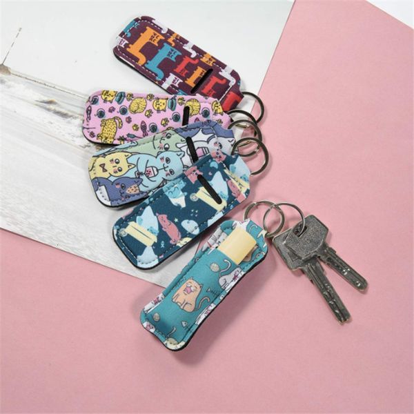 

hand sanitizer neoprene keychain mini bottle cover white color rectangle shape chapstick holder in stockoutletvuki