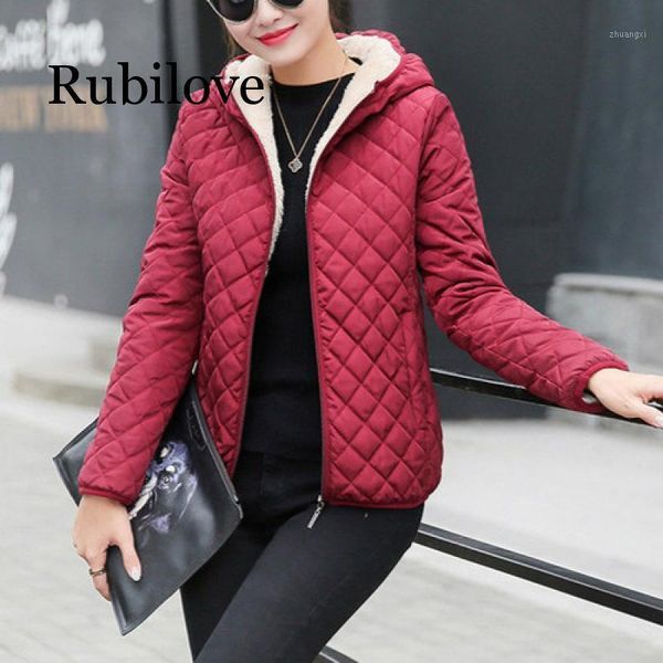 

rubilove autumn 2020 parkas basic jackets female women winter plus velvet lamb hooded coats cotton winter jacket womens outwear1, Black;brown