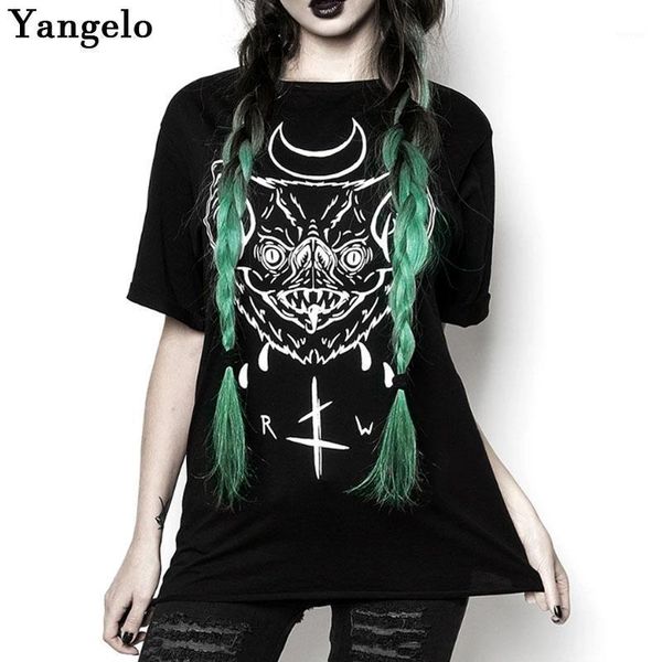 

yangelo dark gothic shirt women short sleeve shirt 2020 new blood thirsty batface print black t punk female summer 1, White