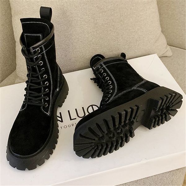 

2021 winter luxury rent martin retro-head suede flat boots keep warm shoe pzoc, Black