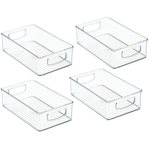

4 Pack Pantry & Refrigerator Organizer Bins for Kitchen and Cabinet Storage,Stackable Bins with Handles