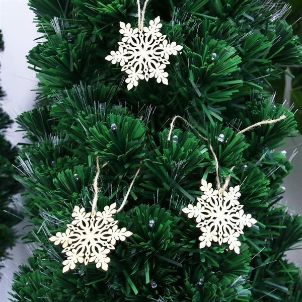 

10pcs wooden snowflake pendant sharp hexagonal wooden snowflake hanging ornament with string for christmas tree wedding decor a2 wmtpbn