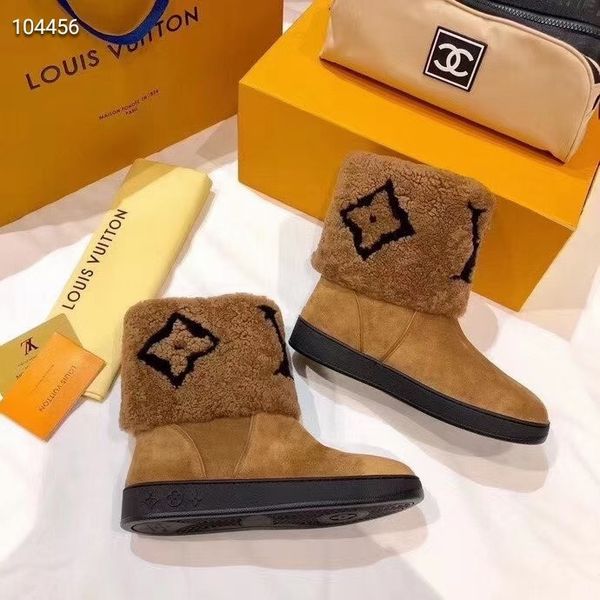

designer womens boots luxury brown black suede stitching plush letter symbol pattern round head flat heel with box size 35-41