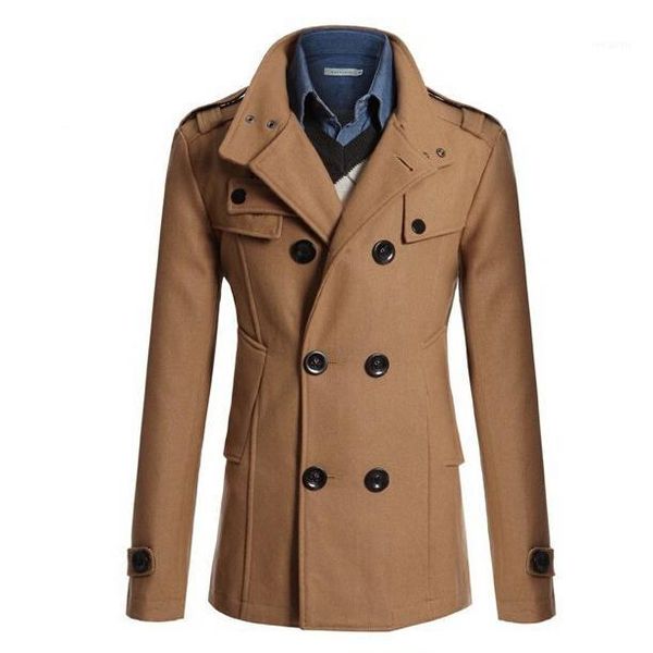 

syb 2016 new slim fit long coat warm double breasted peacoat coat jacket beige1, Tan;black