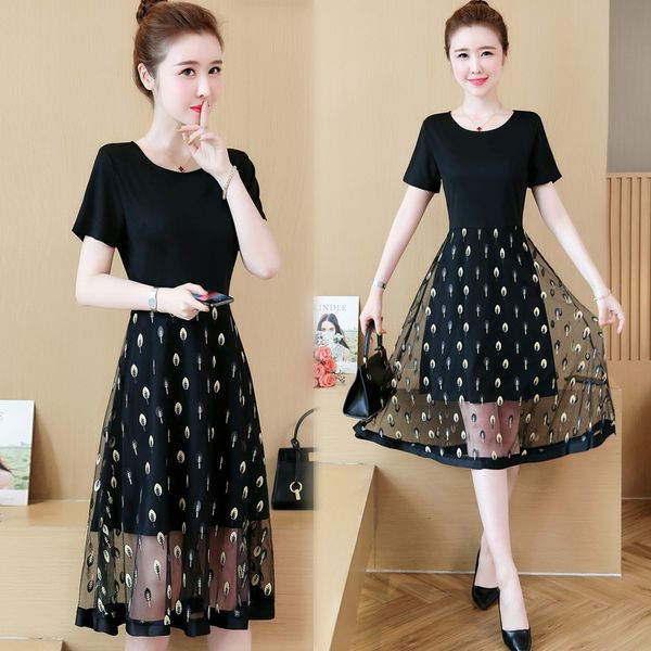 

women will see crochet patchwork big plus size l thin casual cocktail party balance dress 5zfa, Black;gray