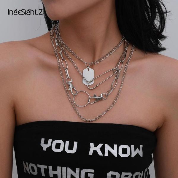 

ingesight.z 4 шт. / набор мультислойных геометрических квадратных кулон ожерелье для женщин панк бумаги choker choker ожерелья воротник ювел, Silver