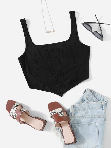 

plus asymmetrical hem crop tank u9kf#, Black