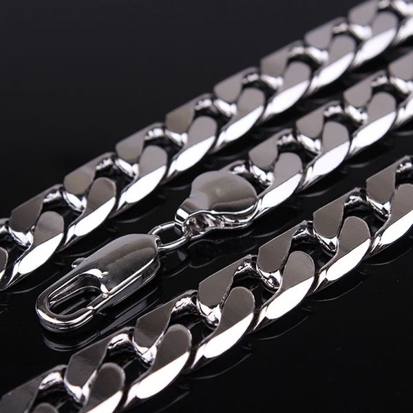 

classic cuban necklace 18k white gold filled mens necklace solid chain gift 24" long, Silver