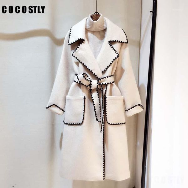 

2020 autumn and winter new korean fashion wool coat women jacket loose plus solid color wavy side wool coat1, Black