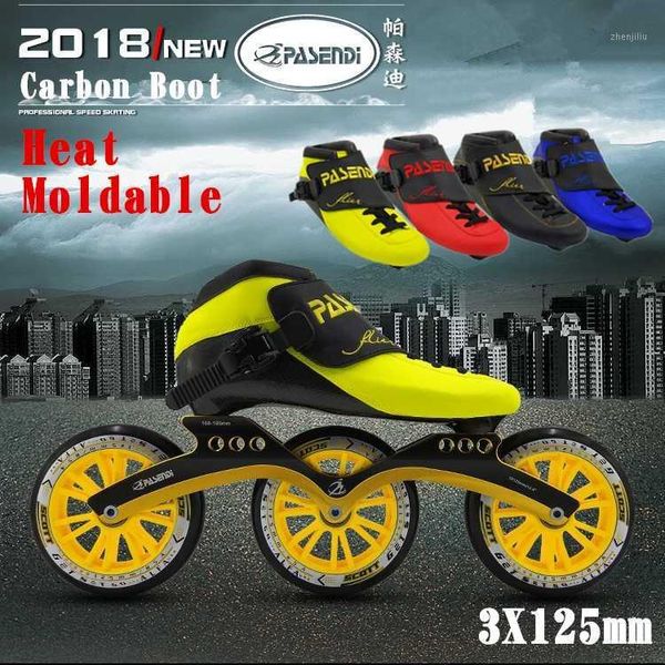 Patins em linha patins térmico velocidade moldable homem mulheres sapatos de patinação profissional 3 rodas 125mm Termoplástico Skate de corrida de carbono1