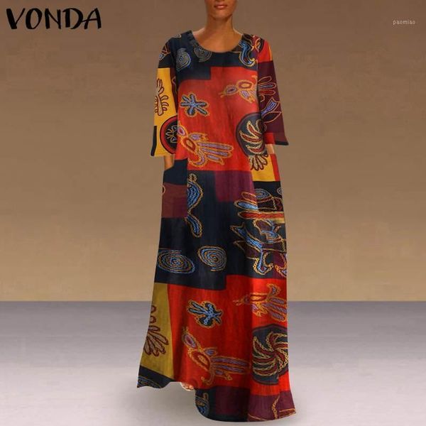 

bohemian sundress vonda women summer floral printed long dress vintage short sleeve patchwork beach vestido kaftan loose dresse1, Black;gray