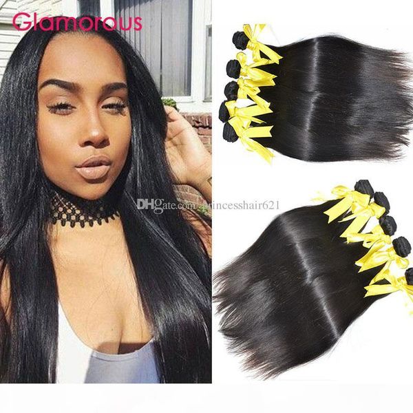 

glamorous malaysian human hair extensions 6pcs brazilian peruvian indian cambodian filipino straight remy hair weaves princess hair products, Black