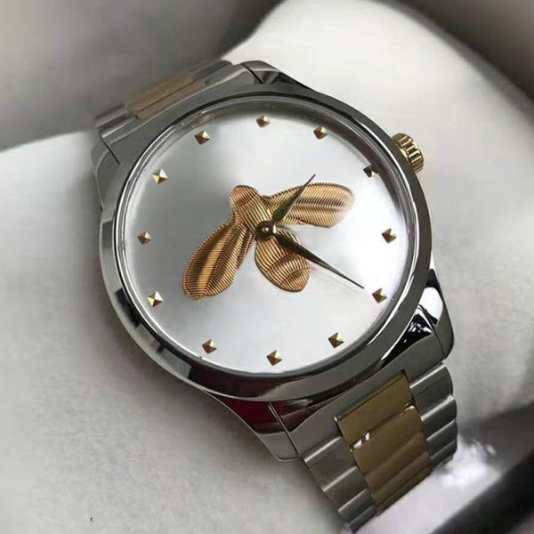 

ultra thin lovers couples style classic bee patterns watches 38mm 28mm silver case mens women designer quartz watches wristwatches, Slivery;brown
