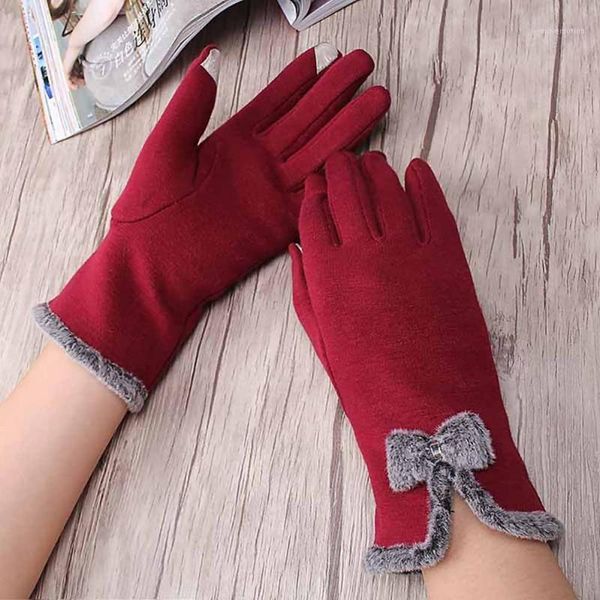 

elegant women gloves girls touch screen wrist wool bow mittens warm winter cashmere gloves1, Blue;gray