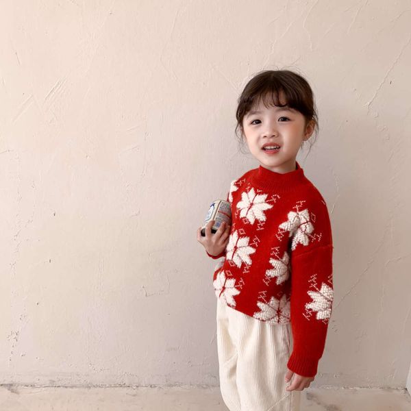 

winter 2020 girls' three dimensional snowflake children's christmas sweater red et, Blue