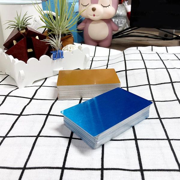 

100 pcs/pack 5 colors black silver yellow blue aluminum alloy card laser engraved metal business visiting name cards blanks