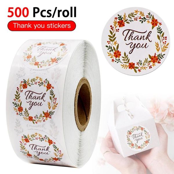 

500pcs/roll thank you stickers seal labels scrapbook handmade sticker circle stationery hand made deco for envelope gift