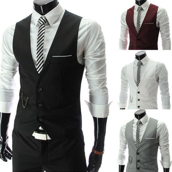 

new arrival dress vests for men slim fit mens suit vest male waistcoat gilet homme casual sleeveless formal business jacket1, Black;white