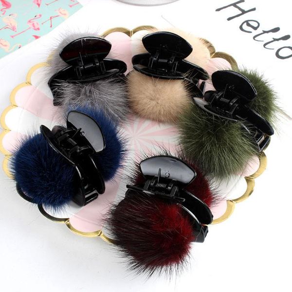 

hair accessories korean cute mink faux fur plush claw hairpin head pom clips fashion jewelry women girls