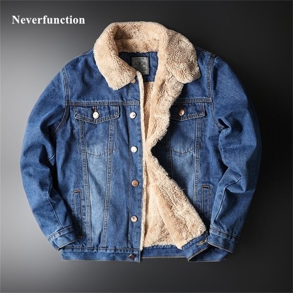 Männer Winter Dicke Warme Wolle Vintage Slim Fit Jeans Jacken Mann Casual Winddicht Fleece Verdicken Denim Jacke Mantel Plus Größe 5XL 201218