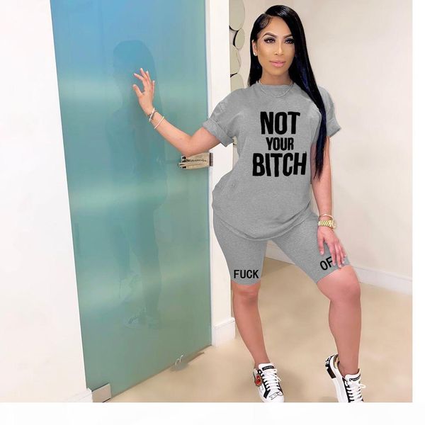 

designer women casual 2 piece clothing sets summer clothes letter print t shirt crop biker shorts suits lounge wear ensemble femme, White