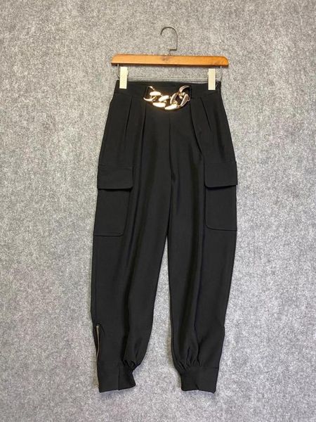 

women's pants & capris 2021 autumn women chains casual for ladies luxury black slim trouse ddxgz3, Black;white