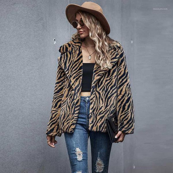 

women's fur & faux fall 2021 women fashion tiger print jacket coat cute ladies long sleeve warm fluffy sherpa coats plus size1, Black