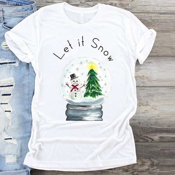 

women cartoon snowman tree fashion clothing merry christmas print clothes graphic female tshirts t shirt ladies tee t-shirt, White
