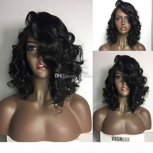

8a culry wigs for black women loose curl virgin brazilian full lace human hair wigs with baby hair lace front human hair wigs, Black;brown