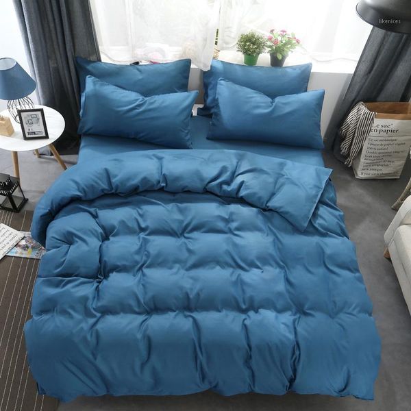 

50new ins bedding set solid blue ab side brife modern bed comforter twin full  king size 3/4pcs duvet cover sheet set1
