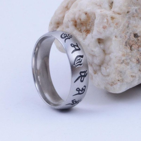

cluster rings minimalist mens stainless steel signet letter runes om mani padme hum ring for men women feng shui simple jewelry anel1, Golden;silver