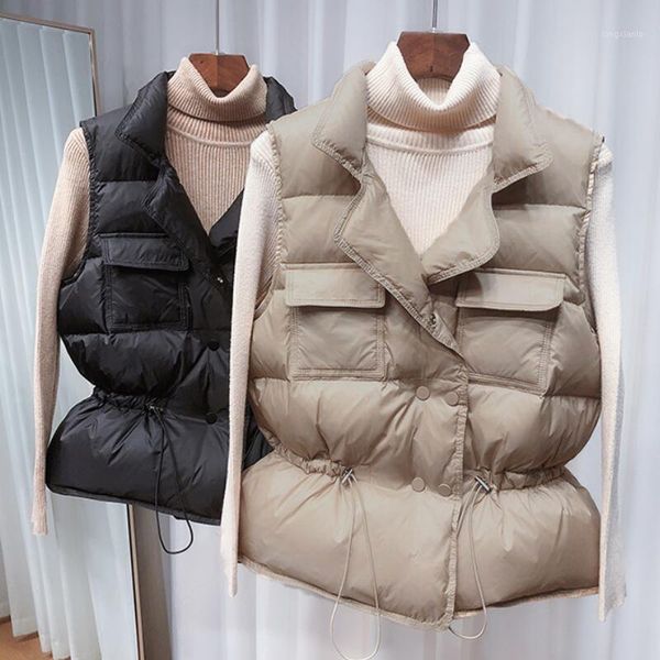 

ultra light down vest women short vest windproof lightweight coat warm waistcoat female white duck down coat sleeveless jacket1, Black;white